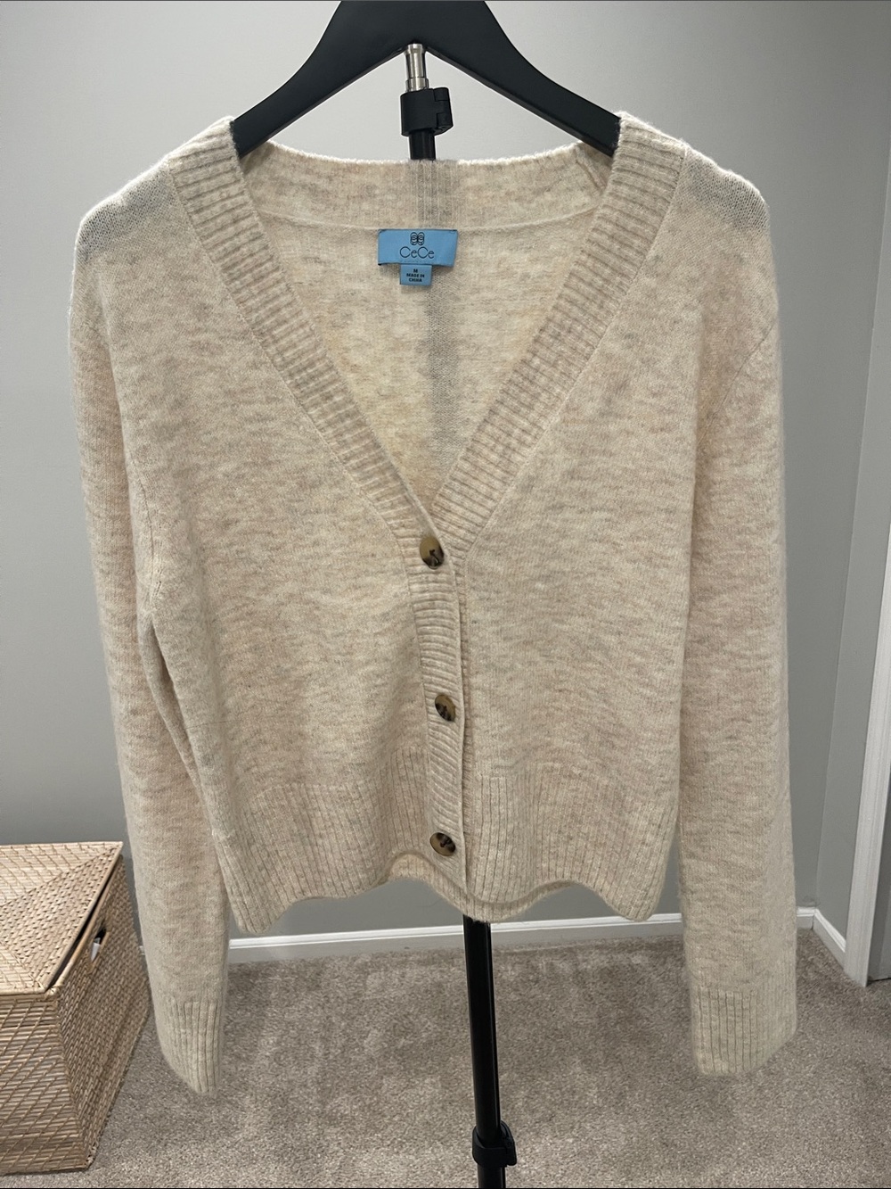 CeCe Cream V-Neck Button Front Women's Sweater